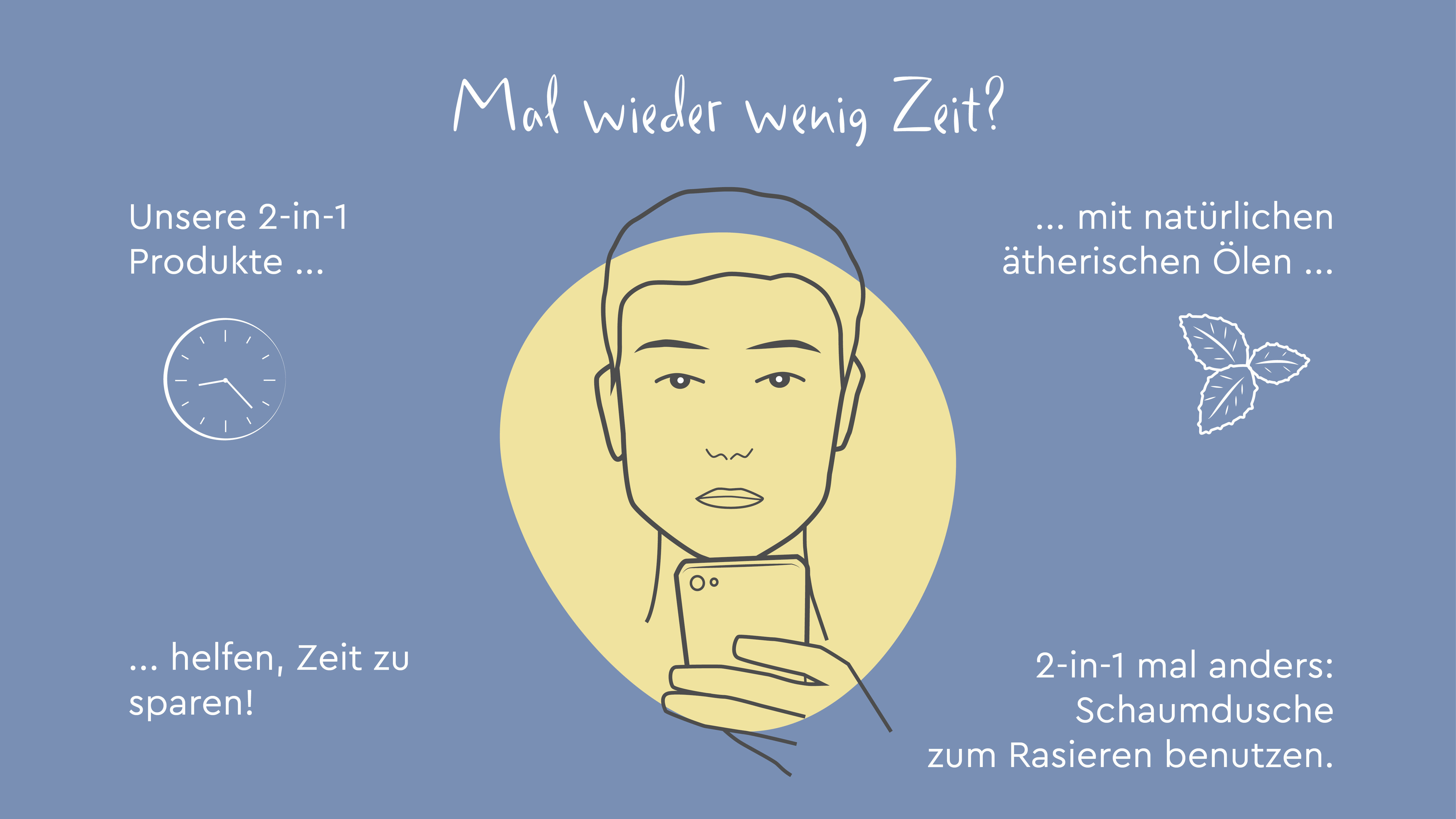 Illustration zum Thema Schnelles Duschen mit 2-in1 Produkten.